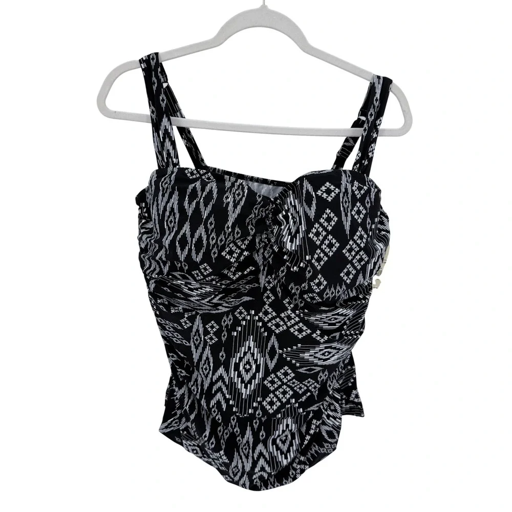 Gottex Profile Black White Ikat Geometric Tankini Swim Top 22W E22041W18 NEW‎
